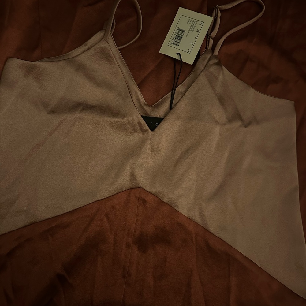 Hatch Satin Tan and Brown Maxi Dress